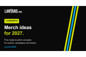 Graphic: five brand merch ideas for 2027 by LanYard.PRO
