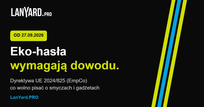 Grafika: eko-hasła wymagają dowodu – dyrektywa EmpCo 2024/825 od 27.09.2026, LanYard.PRO