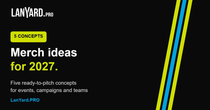 Graphic: five brand merch ideas for 2027 by LanYard.PRO
