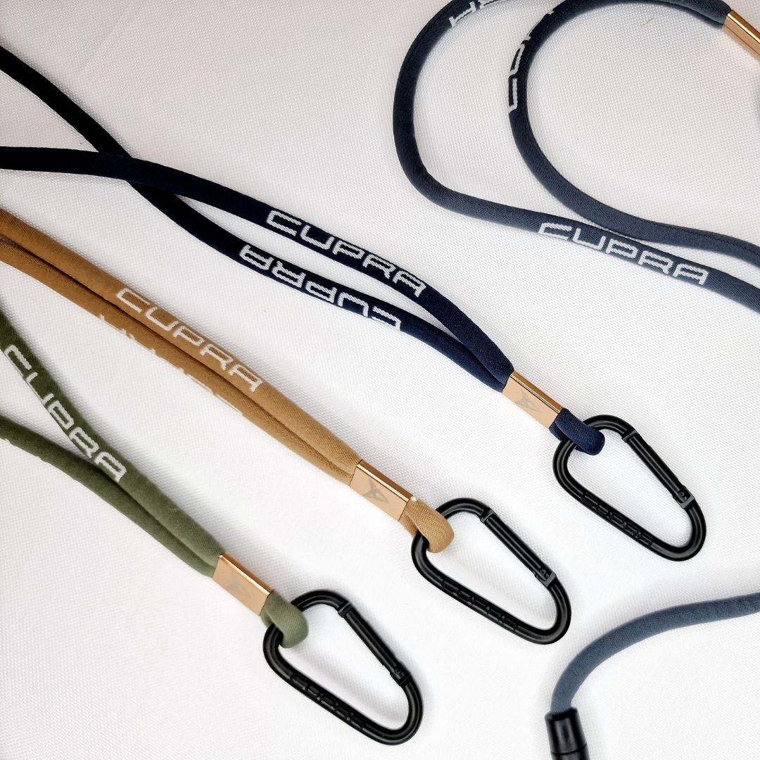 Tubular Polyester woven cord lanyard with metal clamp.