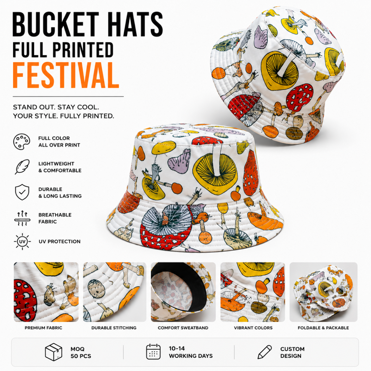 Bucket Hats - Full Printed Festival Bucket Hats