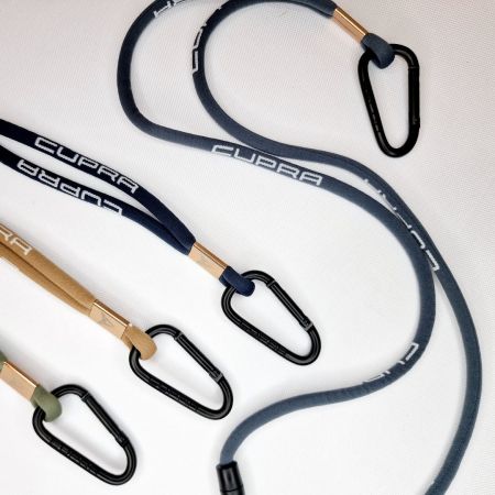 Tubular Polyester woven cord lanyard with metal clamp.